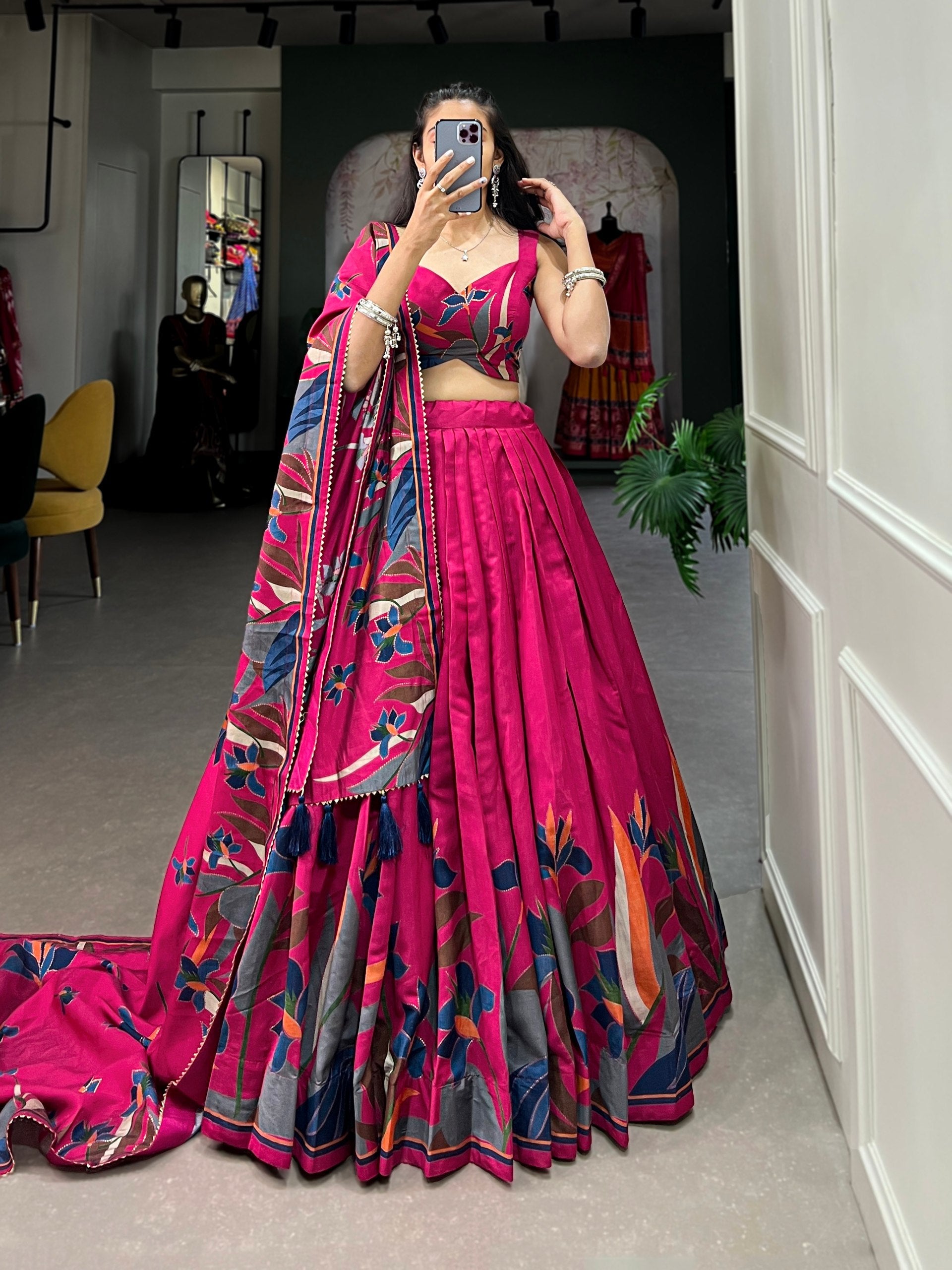 Monteliv Floral Tusser Silk Lehenga Choli Pink