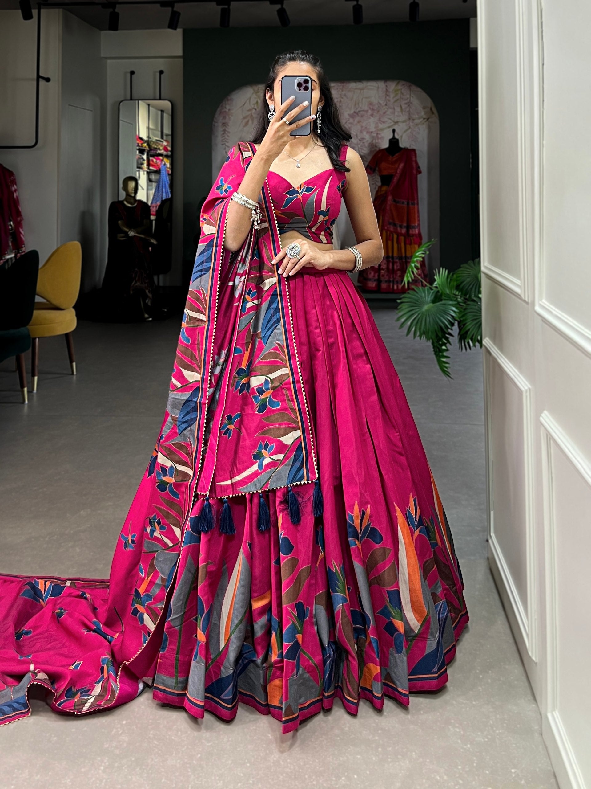 Monteliv Floral Tusser Silk Lehenga Choli Pink