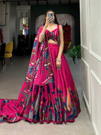 Monteliv Floral Tusser Silk Lehenga Choli Pink