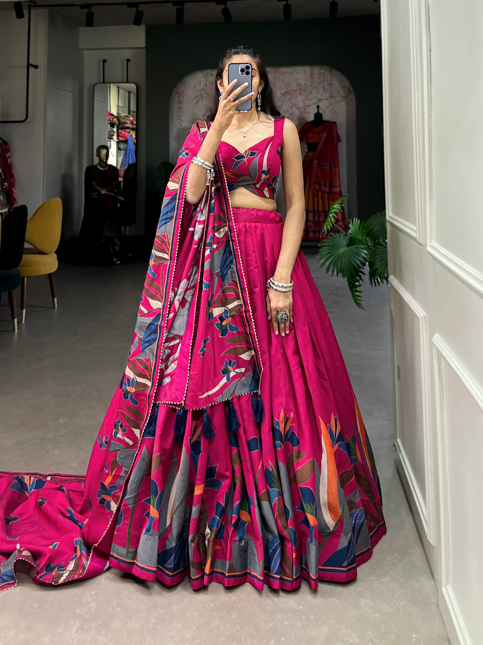 Monteliv Floral Tusser Silk Lehenga Choli Pink