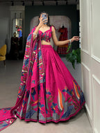 Monteliv Floral Tusser Silk Lehenga Choli Pink